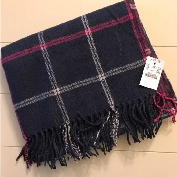 J. Crew Accessories - NWT J Crew Plaid Scarf Navy Blue